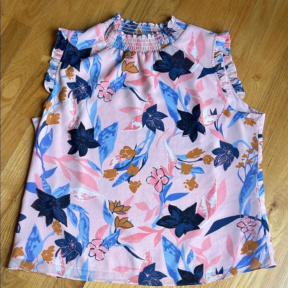 J. Crew Sleeveless Floral Smocked Neck Tank